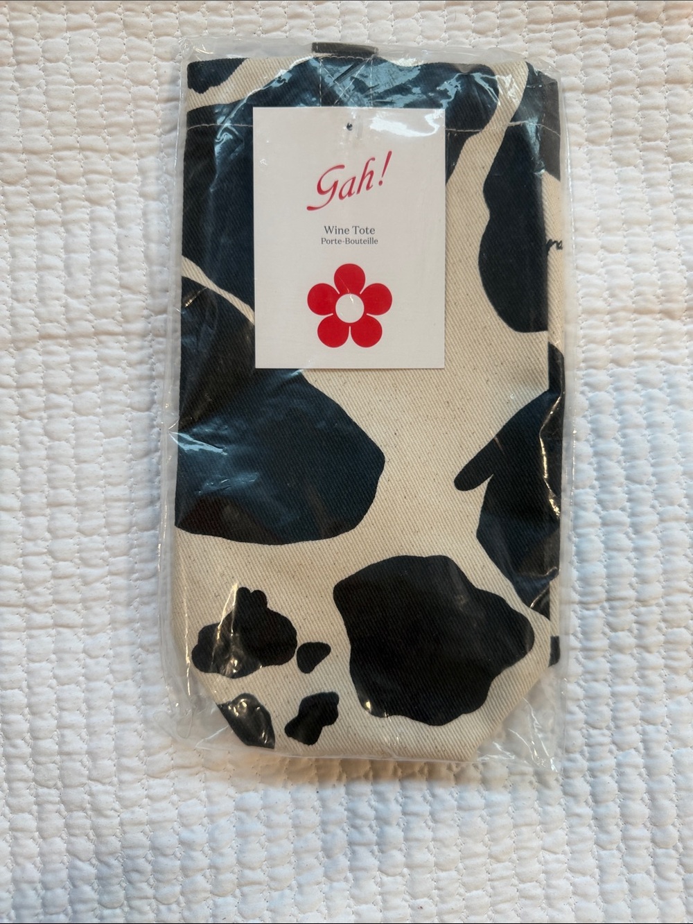 NWT / LISA SAYS GAH Wine Tote Wine Bag Black/Ivory Cow
